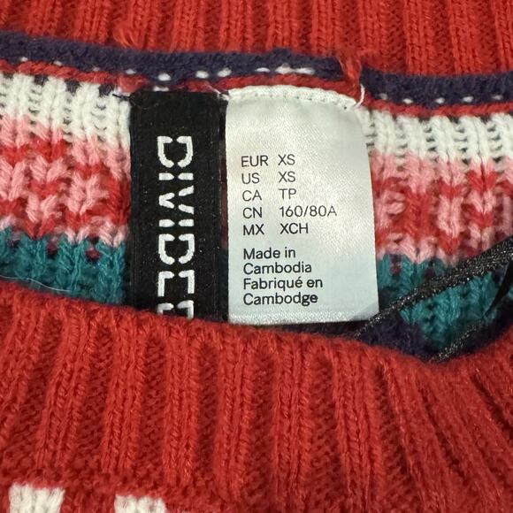 H&M Divided Fair Isle Not So Ugly Christmas Sweater Cats Red Navy Blue Sz XS EUC - Picture 3 of 7